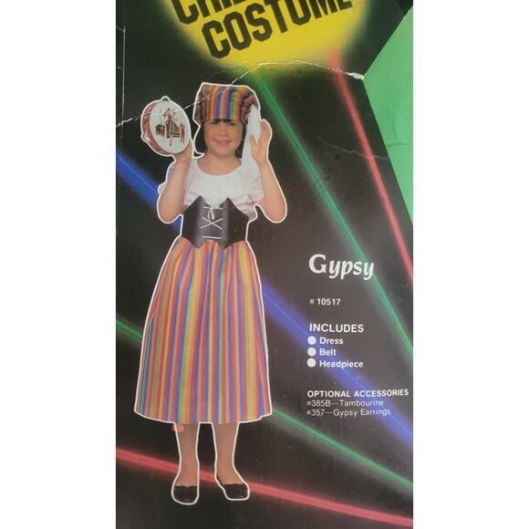 Vintage 80s Rubie’s Gypsy Costume Kids Small Made in USA #10517 Complete Set - Picture 1 of 4